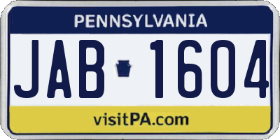 PA license plate JAB1604