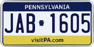 PA license plate JAB1605