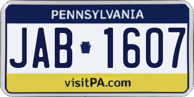 PA license plate JAB1607