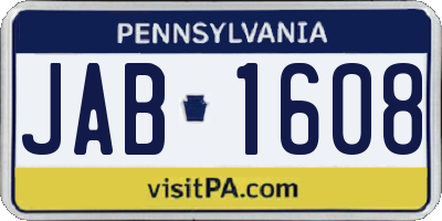 PA license plate JAB1608
