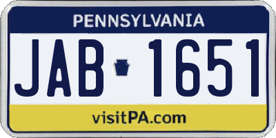 PA license plate JAB1651