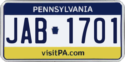 PA license plate JAB1701