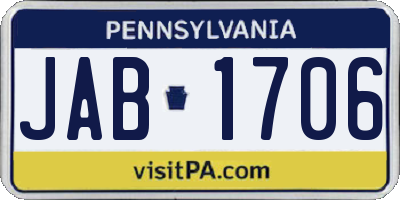 PA license plate JAB1706