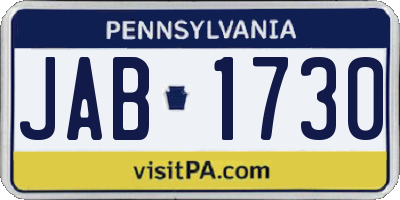 PA license plate JAB1730
