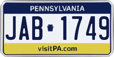 PA license plate JAB1749