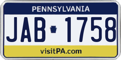 PA license plate JAB1758