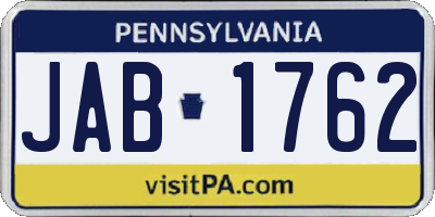 PA license plate JAB1762