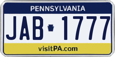 PA license plate JAB1777