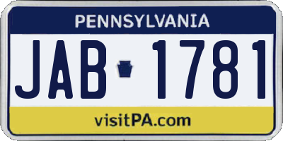 PA license plate JAB1781