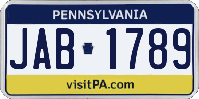 PA license plate JAB1789