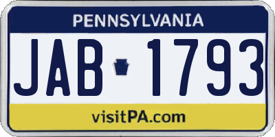 PA license plate JAB1793