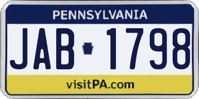 PA license plate JAB1798