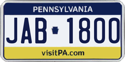 PA license plate JAB1800