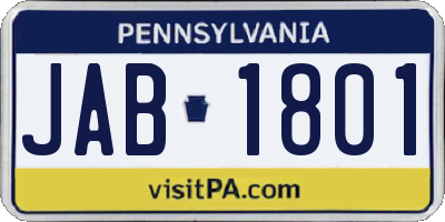 PA license plate JAB1801