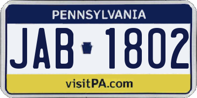 PA license plate JAB1802