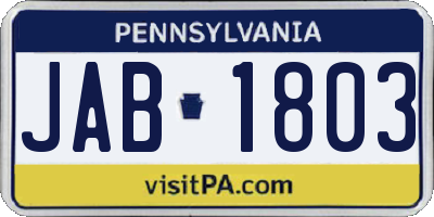 PA license plate JAB1803