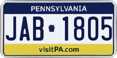 PA license plate JAB1805