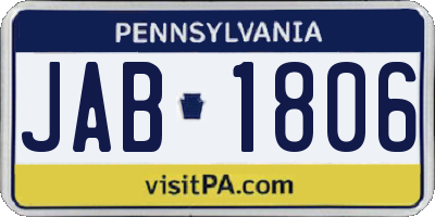 PA license plate JAB1806