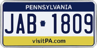 PA license plate JAB1809