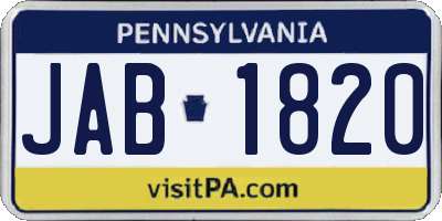 PA license plate JAB1820