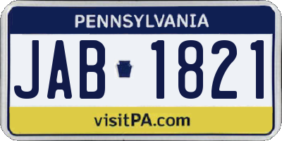 PA license plate JAB1821