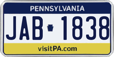 PA license plate JAB1838