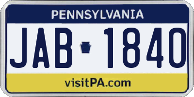 PA license plate JAB1840