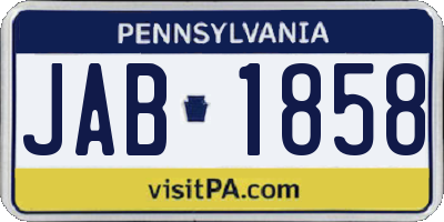 PA license plate JAB1858