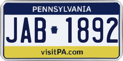 PA license plate JAB1892