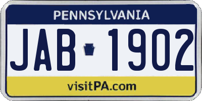 PA license plate JAB1902