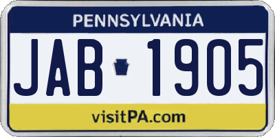 PA license plate JAB1905