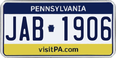 PA license plate JAB1906