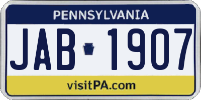 PA license plate JAB1907