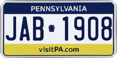 PA license plate JAB1908