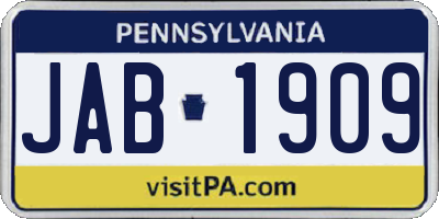 PA license plate JAB1909