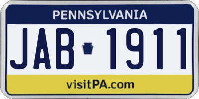 PA license plate JAB1911