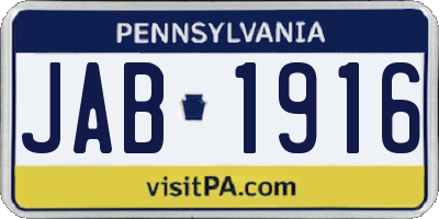 PA license plate JAB1916