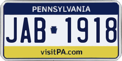 PA license plate JAB1918