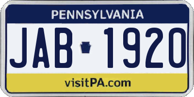 PA license plate JAB1920