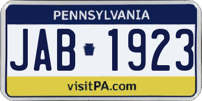 PA license plate JAB1923