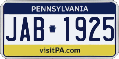 PA license plate JAB1925