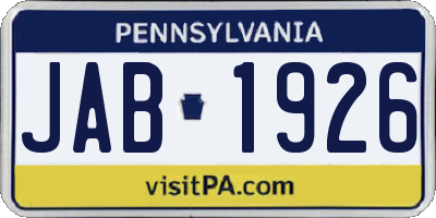 PA license plate JAB1926