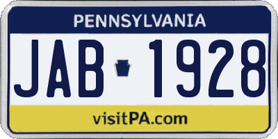 PA license plate JAB1928