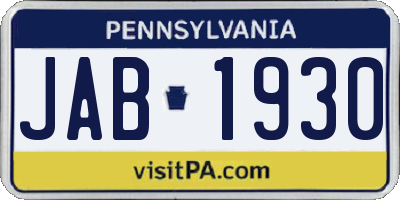 PA license plate JAB1930