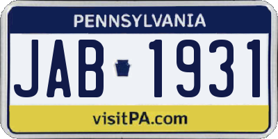 PA license plate JAB1931