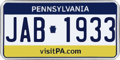 PA license plate JAB1933