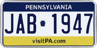 PA license plate JAB1947