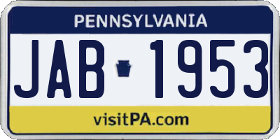 PA license plate JAB1953