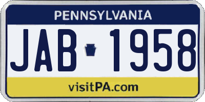 PA license plate JAB1958