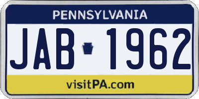 PA license plate JAB1962